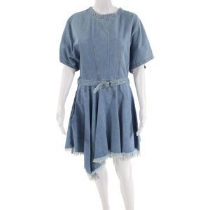 Marques Almeida Womens Cotton Denim Fringe Trim Short Sleeve Dress Blue Size M